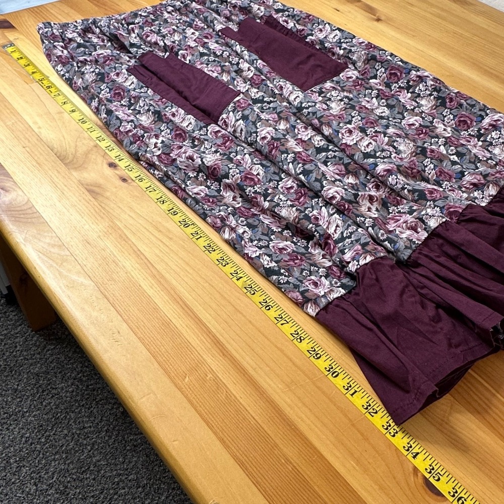 Womens Cottagecore Prairie Modest Skirt Sz 18 Floral Patch Pockets Tiered Ruffle - Picture 4 of 7